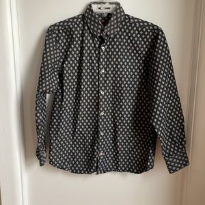 Luciano Visconti boys dress shirt, size XL, black and white, button up front
